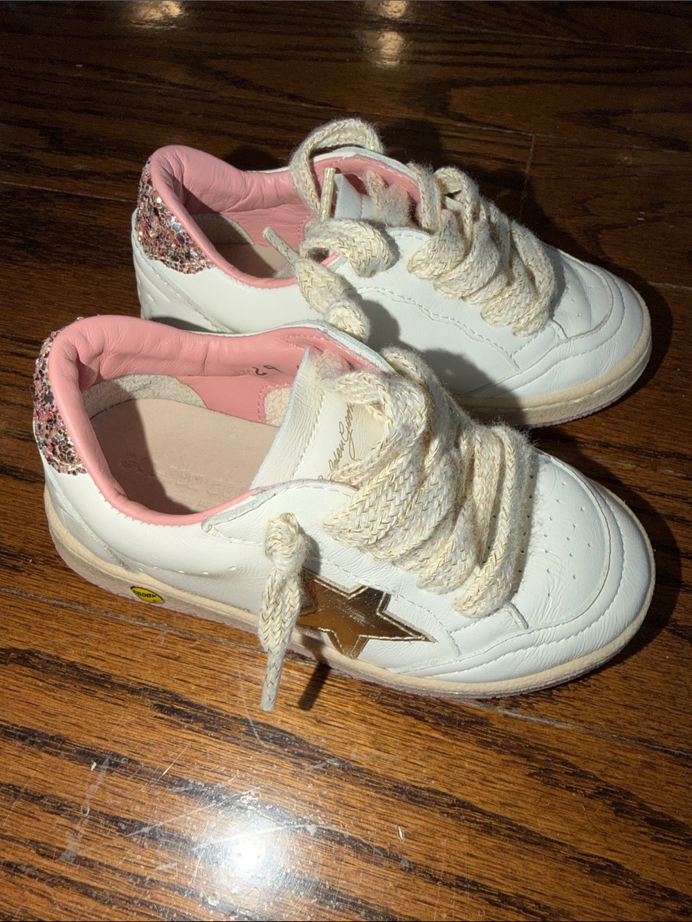 Golden Goose Kids White Sneakers with Pink Lining and Gold Star 24